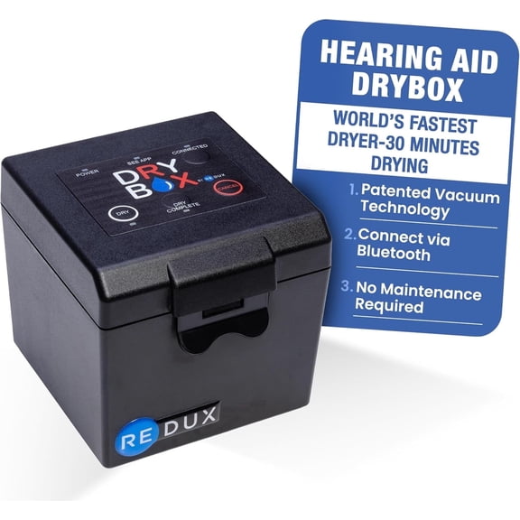 Redux Dry Box Dehumidifier for Hearing Aids 30-Minute Vacuum Drying Removes Sweat and Moisture, Standard Size, 1 Count
