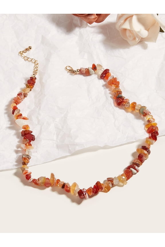Redwood Fairycore Raw Stone Beaded Necklace With Goldtone Clasp