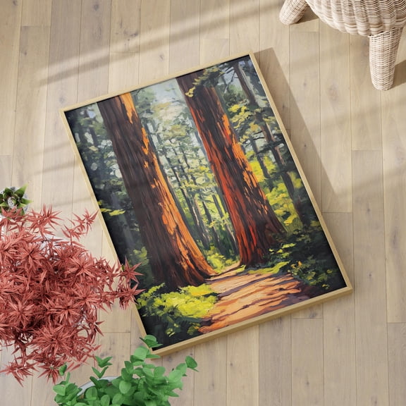 Redwood Forest Path Oil Painting Poster Or Poster Woodland Poster Redwood Tree Painting Enchanted Woods Poster Nature Home Decor , Poster Print Only