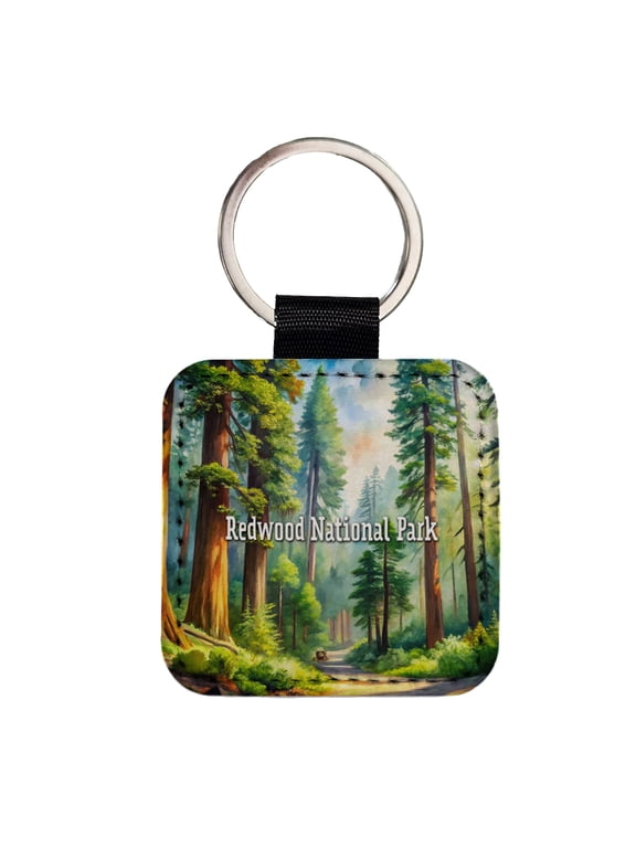 Redwood National Park California Faux Leather Square Keychain