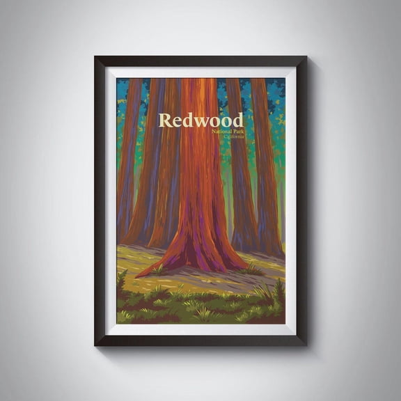 Redwood National Park California Sequoia Tree Artwork, Unframed Canvas 8x10in