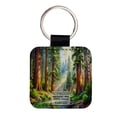 thumbnail image 1 of Redwood National Park California Watercolor Faux Leather Square Keychain, 1 of 7