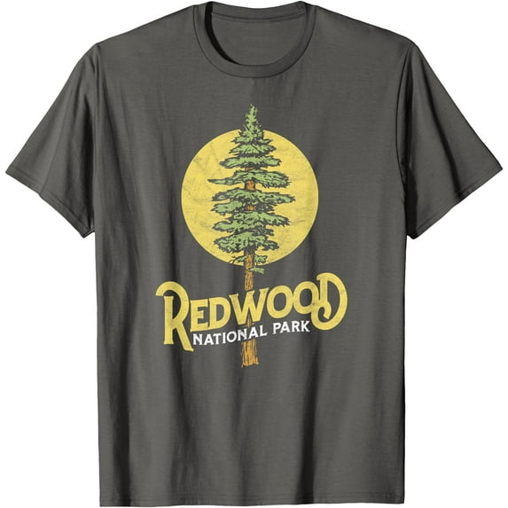 Redwood National Park Retro Vibe Distressed Tree Unisex T-Shirt for Men Women Kids Toddler,Charcoal Color,Size 4T
