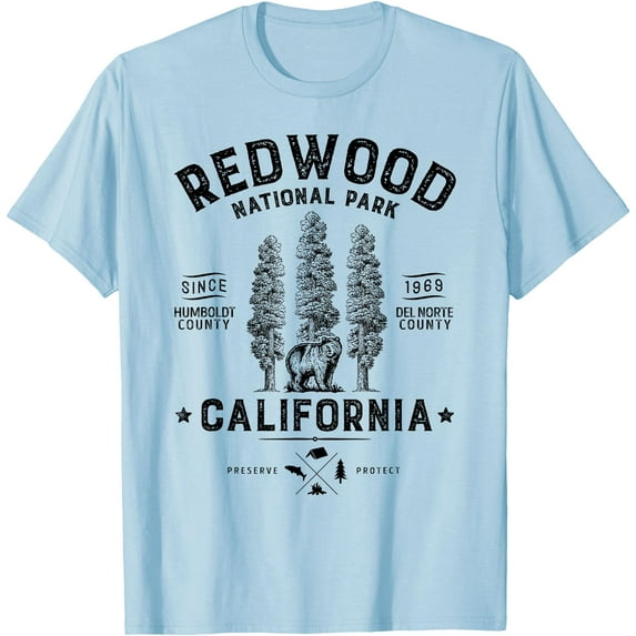 Redwood National Park Vintage California Bear Gifts Unisex T-Shirt for Men Women Kids Toddler,Light Blue Color,Size YS