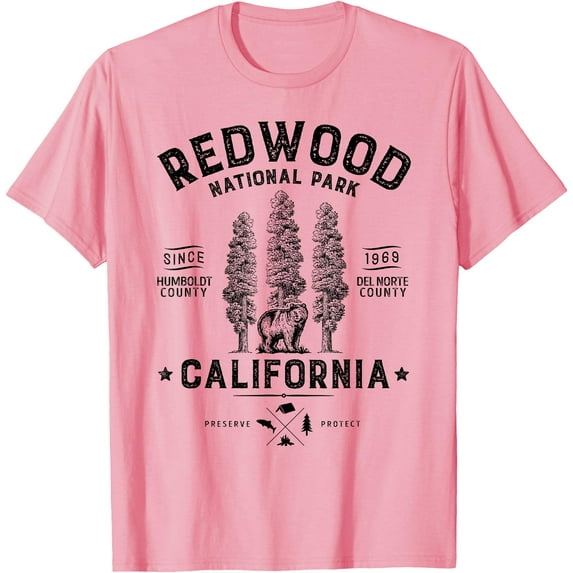 Redwood National Park Vintage California Bear Gifts Unisex T-Shirt for Men Women Kids Toddler,Light Pink Color,Size 5/6