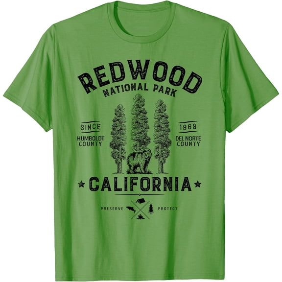 Redwood National Park Vintage California Bear Gifts Unisex T-Shirt for Men Women Kids Toddler,Lime Color,Size 3XL