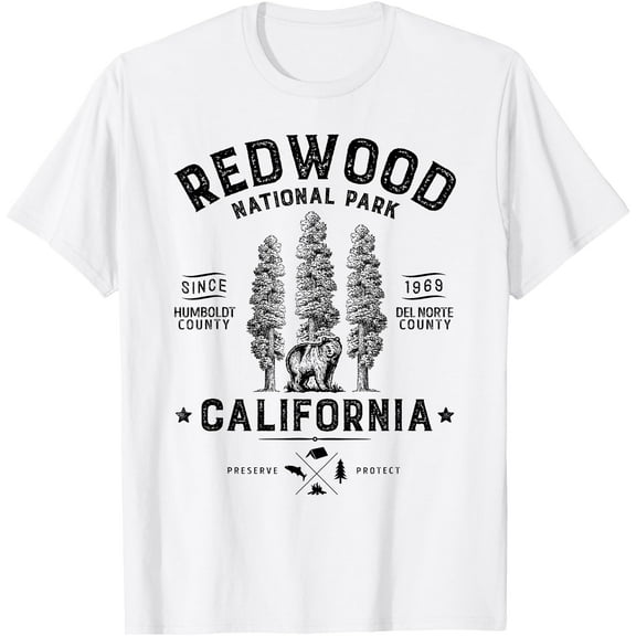 Redwood National Park Vintage California Bear Gifts Version 1 Unisex T-Shirt for Men Women Kids Toddler,White Color,Size M