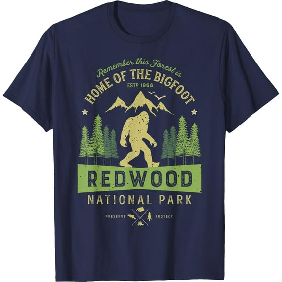 Redwood National Park Vintage California Bigfoot Unisex T-Shirt for Men Women Kids Toddler,Navy Color,Size YS