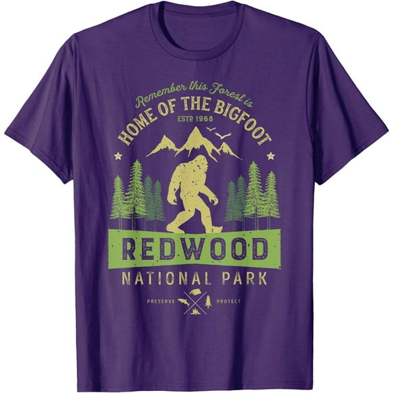 Redwood National Park Vintage California Bigfoot Unisex T-Shirt for Men Women Kids Toddler,Purple Color,Size L