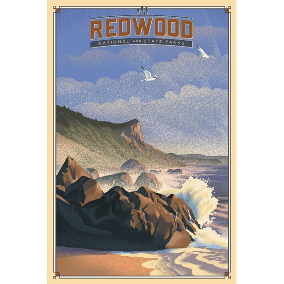 Redwood National and State Parks, California, Lithograph National Park Series (16x24 Giclee Gallery Art Print, Vivid Textured Wall Decor)