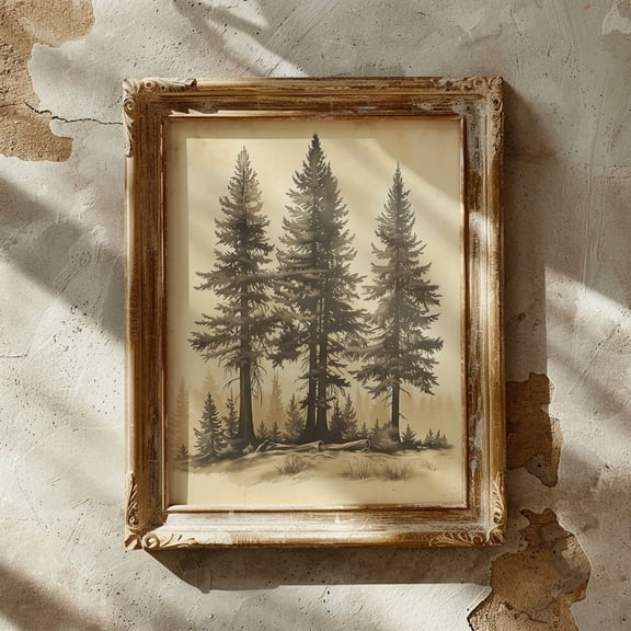 Redwood Tree Poster Vintage Redwood Tree Illustration Giant Redwood Forest Cottagecore Entryway Wall Art California Redwood Artwork, 12x18 UNFRAMED