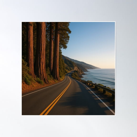 Redwoods & Riptides: The Pacific Stretch Poster Wall Art, Modern Wall Decor, 16x16 UNFRAMED