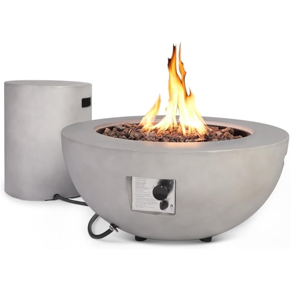 ReeQuo 31.5” Propane Fire Pit Table – Outdoor Gas Fire Table with Tank Cover & Lid, 2-in-1 Firepit Coffee Table