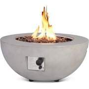 ReeQuo 31.5  Propane Fire Pit Table Outdoor Round Fire Bowl with Lid, Rocks, Rain Cover