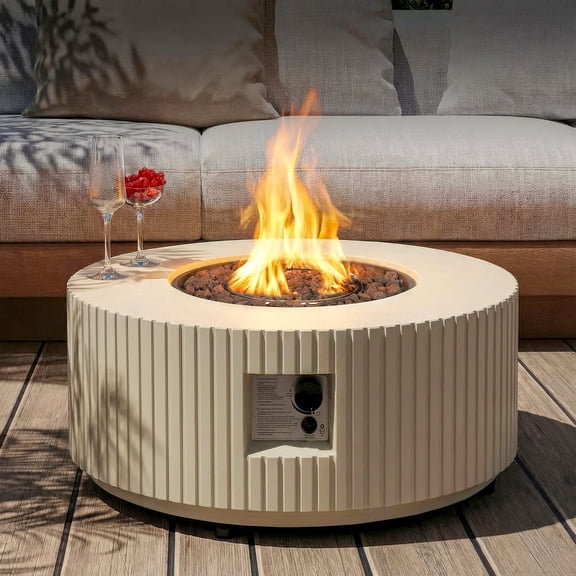 ReeQuo 36” Propane Fire Pit Table, Round Gas Fire pits with Lid, Rocks, Gas Fire pit for Outside Patio, Backyard, Deck