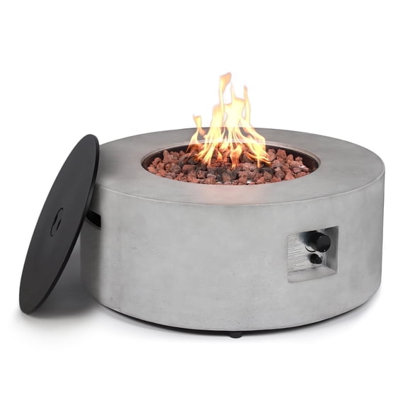 ReeQuo 36” Propane Fire Pit Table, Round Gas Fire pits with Lid, Rocks, Gas Firepit for Outside Patio, Backyard, Deck