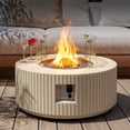 thumbnail image 1 of ReeQuo 36 Inch Outdoor Propane Fire Pit with Wind Guard, 50,000 BTU Round Natural Gas Fire Table Concrete, Beige, 1 of 12