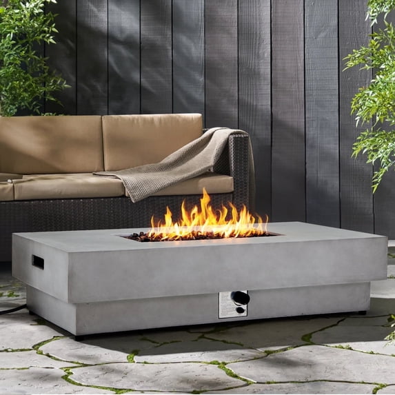 ReeQuo 60" Outdoor Propane Fire Pit Table for Patio, Rectangular Firepit with Lid, Rain Cover & Lava Rocks