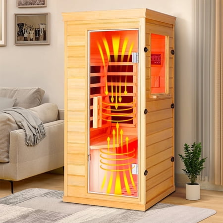 ReeQuo 850W Far Infrared Sauna with Backrest, Carbon Heaters, Canadian Hemlock Wood, Indoor Use