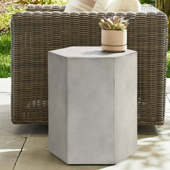 Hexagonal Outdoor Side Table, Living Room Concrete Side Table, Home Decor Small for Backyard, Patio, Indoor or Outdoor (Grey) 15''W x 17''H