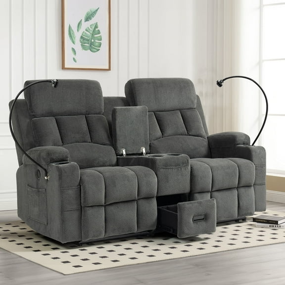 ReeQuo Oversized Reclining Loveseat with Adjustable Headrest, Dual Storage Console, USB & Type-C Charging, 4 Cup Holders & Phone Stands – Comfortable 2-Seater Recliner Sofa
