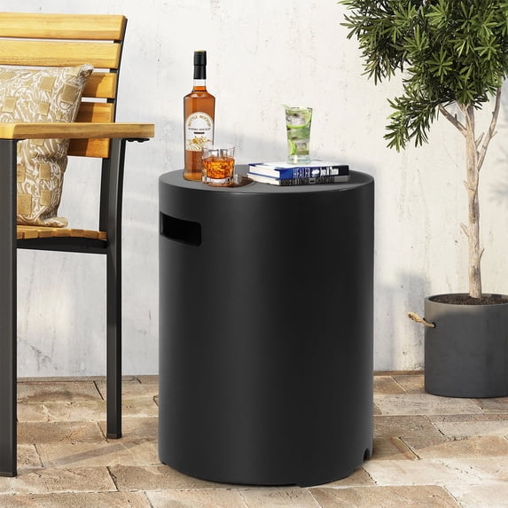 ReeQuo Propane Tank Cover Table Round Black Concrete 20lb Tank Storage Box Hideaway for Patio