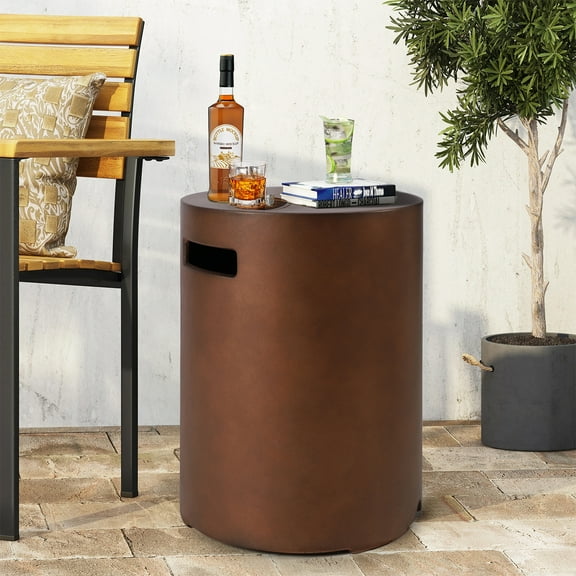 ReeQuo Propane Tank Cover Table Round Brown Concrete 20 LB Tank Storage Box Hideaway for Patio