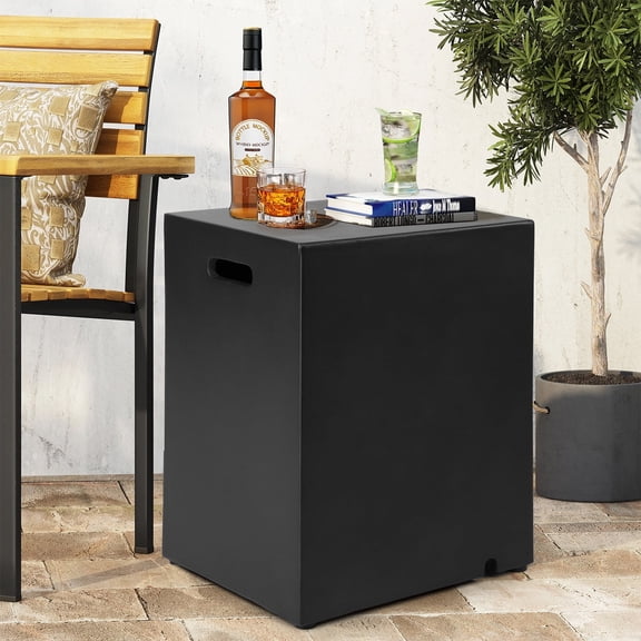 ReeQuo Propane Tank Cover Table Square Concrete 20lb Tank Storage Box Hideaway for Patio Black