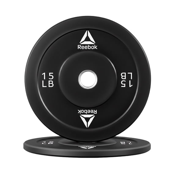Reebok 15lb Olympic Rubber Bumper Plates (Set of 2) – Low-Bounce Plates for Strength Training