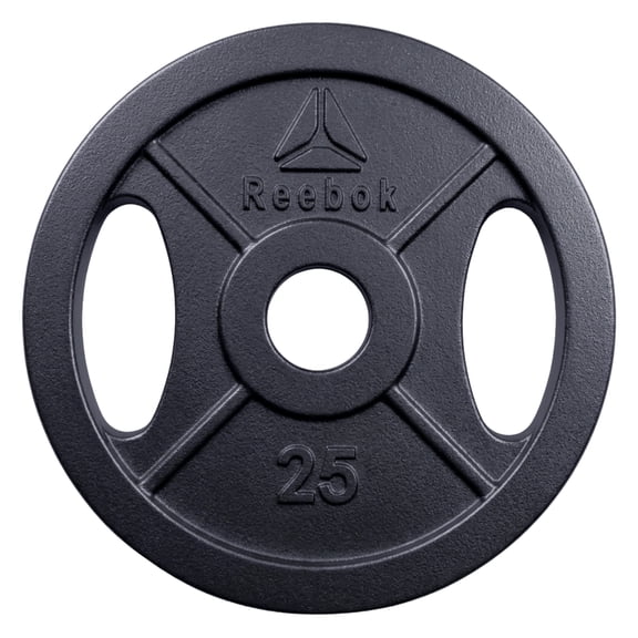 Reebok 25lb Olympic Cast Iron Precision Weight Plate with 2-Grip Handles for Strength Training