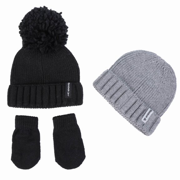 Reebok 3-Piece Infant Winter Hats and Mittens Set - 6-12 Months