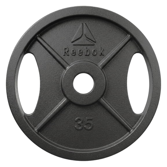 Reebok 35lb Olympic Cast Iron Precision Weight Plate with 2-Grip Handles for Strength Training
