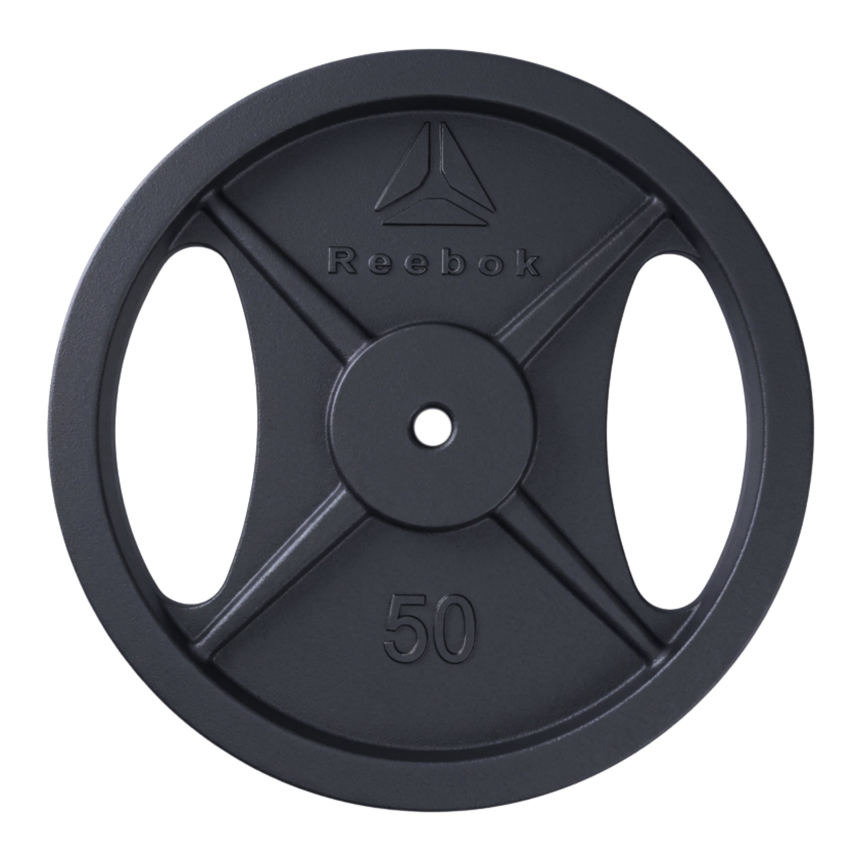 Reebok 50lb Standard Cast Iron Precision Weight Plate with 2-Grip Handles for Strength Training