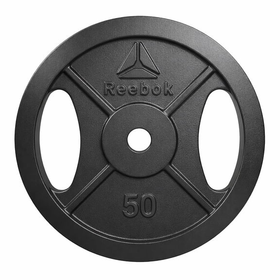 Reebok 50lb Standard Cast Iron Precision Weight Plate with 2-Grip Handles for Strength Training