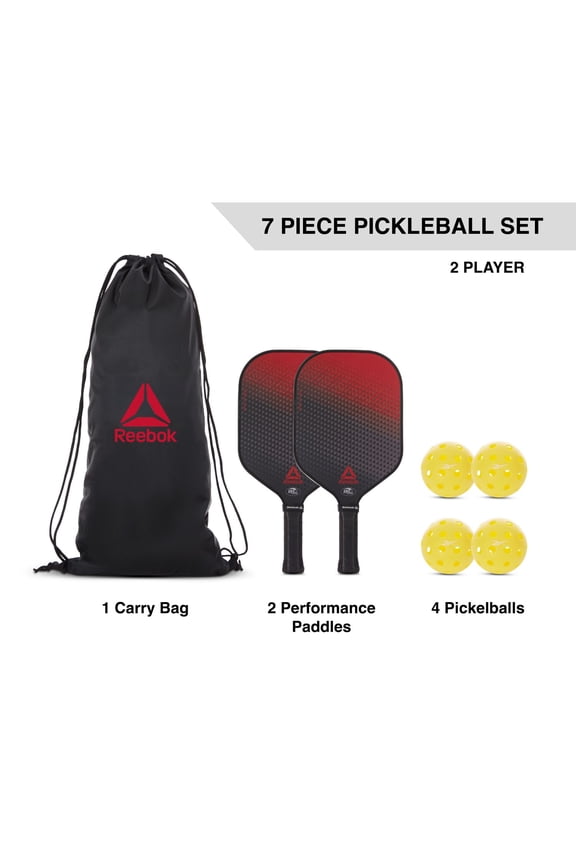 7 Piece Pickleball Equipment Set, 2 Players, 2 Fiberglass Paddles, 4 Pickle Balls, Carry Bag, 1 Count