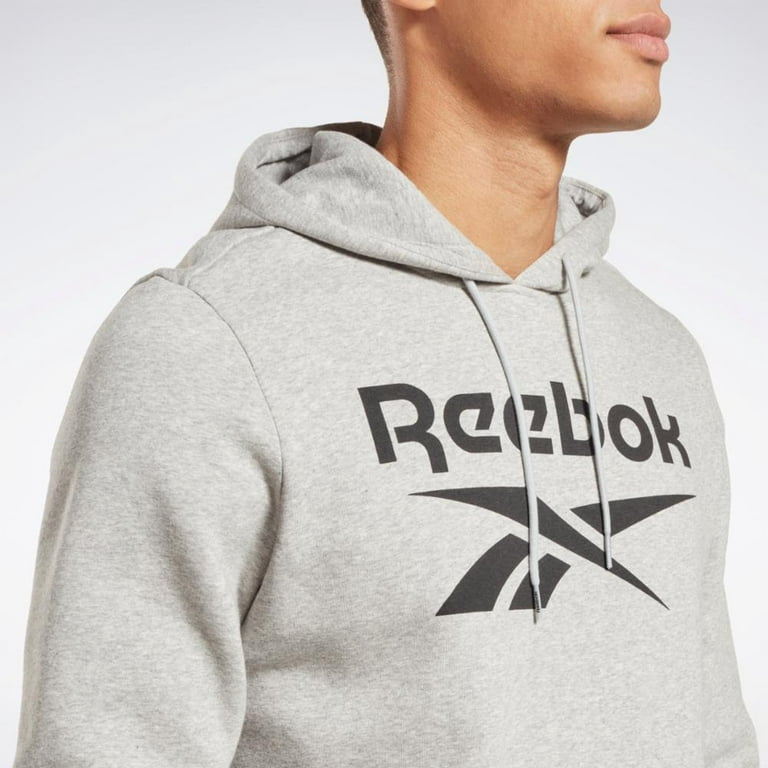 Reebok Apparel Men's Reebok Identity Fleece Stacked Logo Pullover Hoodi  Reebok Training App Men Grey , S/P Reg US