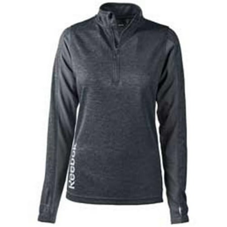 Reebok B648365037 Ladies Crossover High Performance Pullover T-Shirt, Black Heather - Small