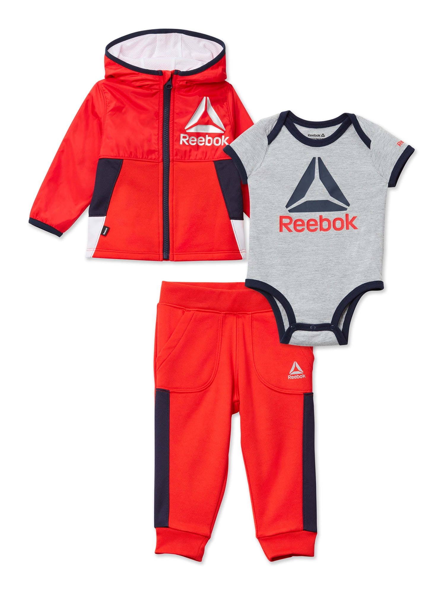 Reebok Baby Boy Hoodie, Bodysuit and Jogger Set, 3 Piece, Sizes 0/3-24 ...