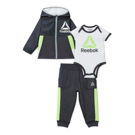 Reebok Baby Boy Hoodie, Bodysuit and Jogger Set, 3 Piece, Sizes 0/3-24 Months