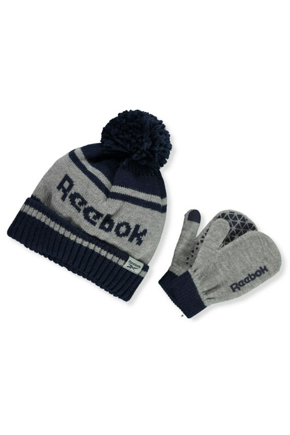 Baby Boys' 2-Piece Hat & Mittens Set Color: navy/gray Size: 6 - 12 months