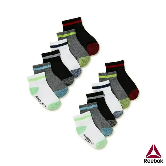 Reebok Baby and Toddler Boys' Quarter Socks, 12-Pack, 6M-4T