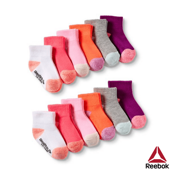 Reebok Baby and Toddler Girl Socks, 12-Pack, Sizes 12M-4T