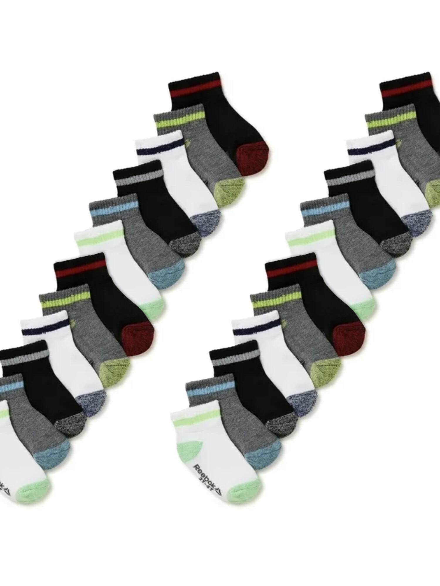 Reebok Baby and Toddler Boys' Quarter Socks, 24-Pack