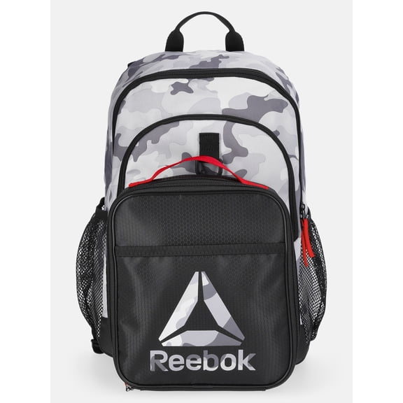 Reebok Kids' Charlie 17" Laptop Backpack and Lunch Bag Set, 2-Piece, Grey Camo