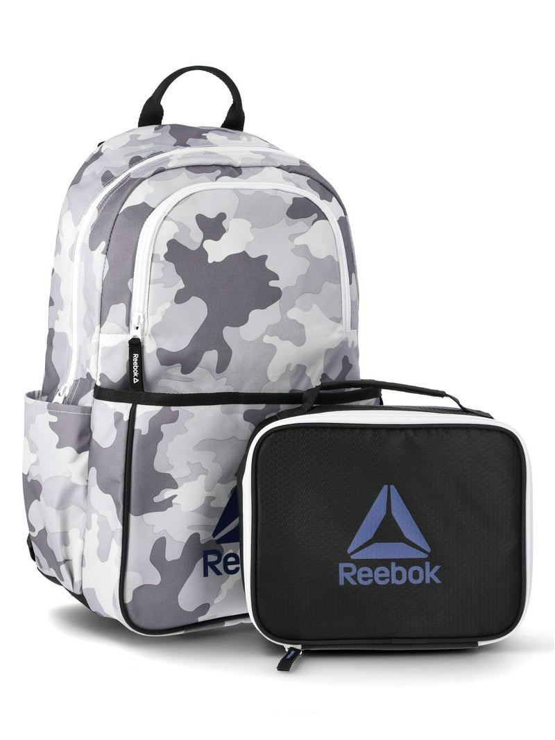 Reebok Boys' Riley 17" Laptop Backpack with Lunch Box Set, 2-Piece, Light  Grey Camo