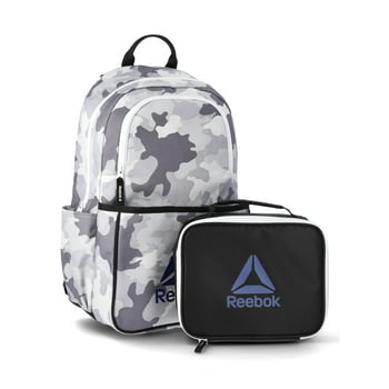 Reebok Boys' Riley 17" Laptop Backpack with Lunch Box Set, 2-Piece, Light Grey Camo