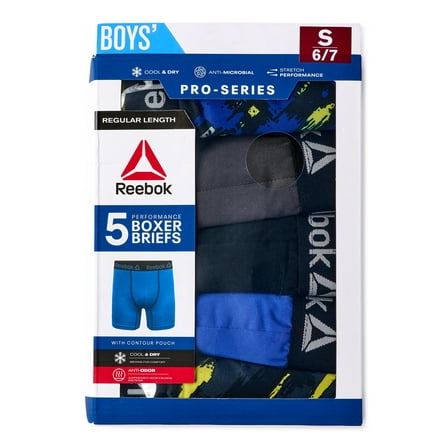 Reebok Boys Performance Boxer Brief Underwear, 5-Pack, Sizes S-XL