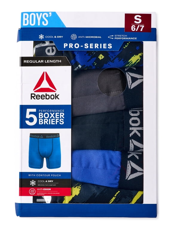 Boys Performance Boxer Brief Underwear, 5-Pack, Sizes S-XL