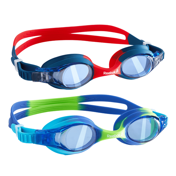 Reebok Boys Swim Goggles, 2 Pack, Anti-Fog, UV Protection, Silicone Strap, Ages 6-13