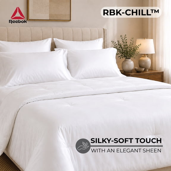 Reebok CHILL Cooling Comforter Set, 300TC Cotton TENCEL Shell with Breathable Fill for All Seasons Full/Queen White